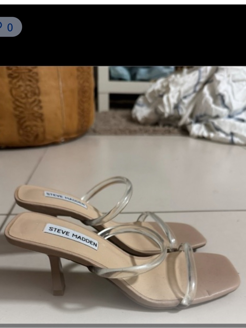 Steve Madden Clear-Strap Beige Mid-Heel Sandals